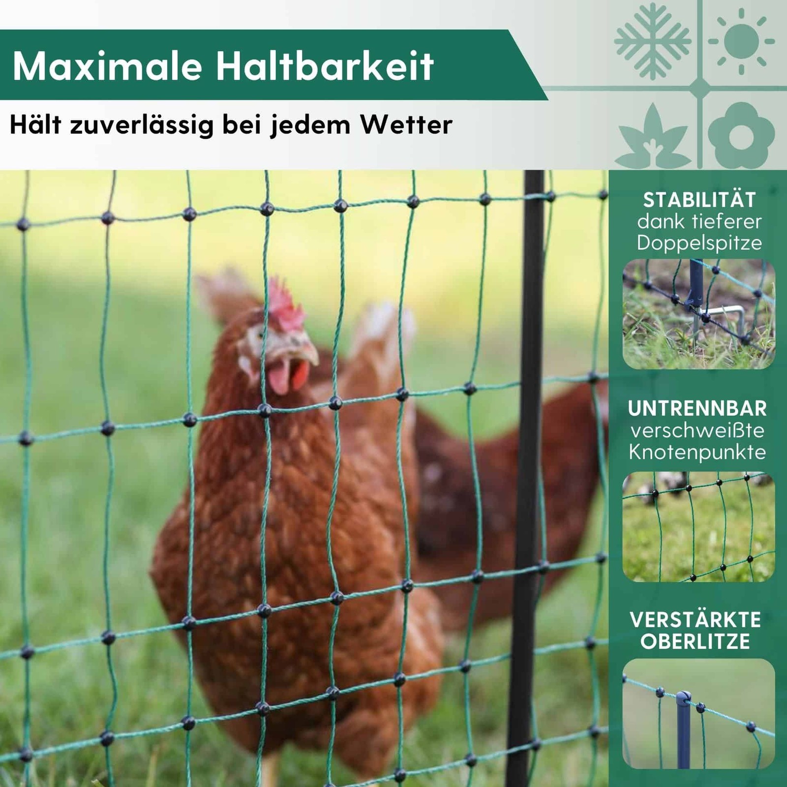 Geflügelnetz Hühnernetz Geflügelzaun 25 m x 112 cm Doppelspitze Agrarzone grün