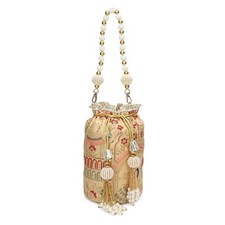 LONGING TO BUY Embroidered Potli Bag with Beaded Handle, Floral Peacock Desig...