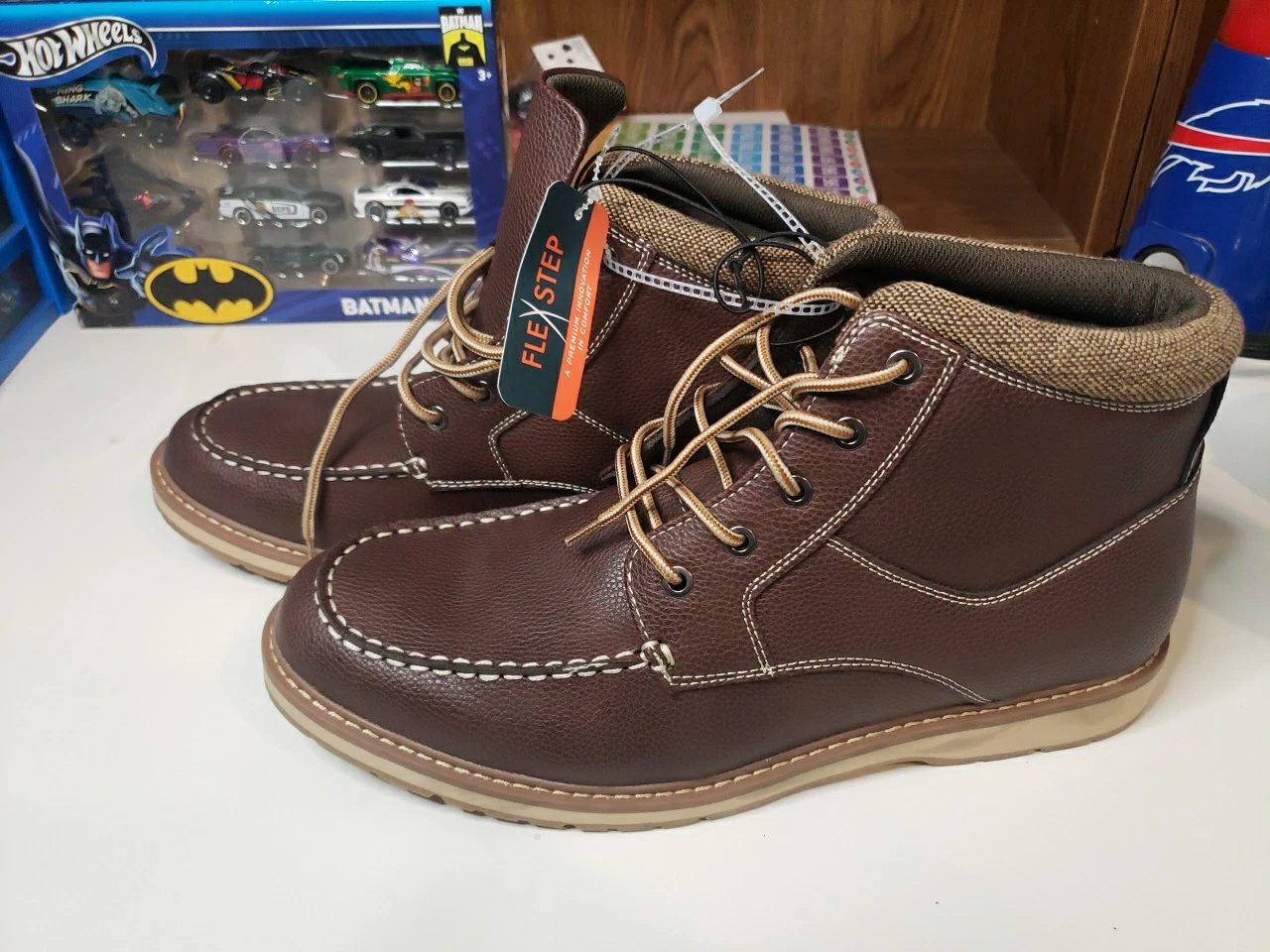 Flex Step Boots Mens 13 Brown Larry Lace Up Ankle Faux Leather Comfort Outdoors