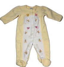 Vtg Little Me Baby Girls 9 Month Yellow Fleece Pajamas Embroidered Flowers Y2k