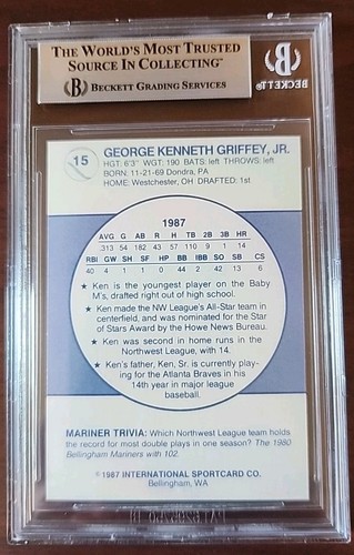 Carte Ken Griffey Jr Bellingham Mariners 1987 - Patch Porté 1/1 - PSA 10 #15