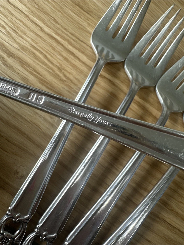 Tenedores de ensalada Rogers Bros Eternally Yours de colección 1847 IS placa de plata, 5 tenedores Foto 4 de 4