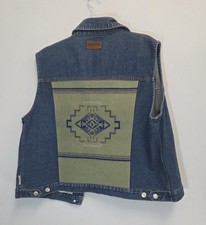 Vintage Pendleton Native Aztec Tribal Denim Southwestern Jean Vest Size XL