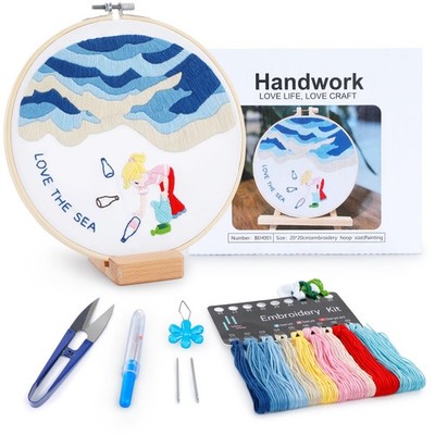 Embroidery Kit for Adult Beginners, Sea 7.87 inches, Blue sea 