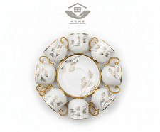 Turkish Tea Set of 6 Cups With Saucer White Gold Coffee Kahwa Xmas Gift Set