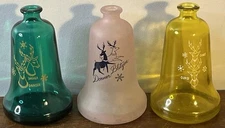 Wheaton Glass Holiday Greetings Reindeer Bell Decanter Set Of 3 Vintage 1980's