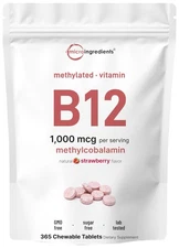 Vitamin B12 1,000 mcg | Methylcobalamin – 365 Chewable Tablets | Fast Dissolv...