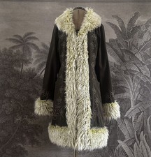 Vintage Chilli Pepper Embroidered Afghan Coat Faux Suede Fur Jacket Retro Y2K