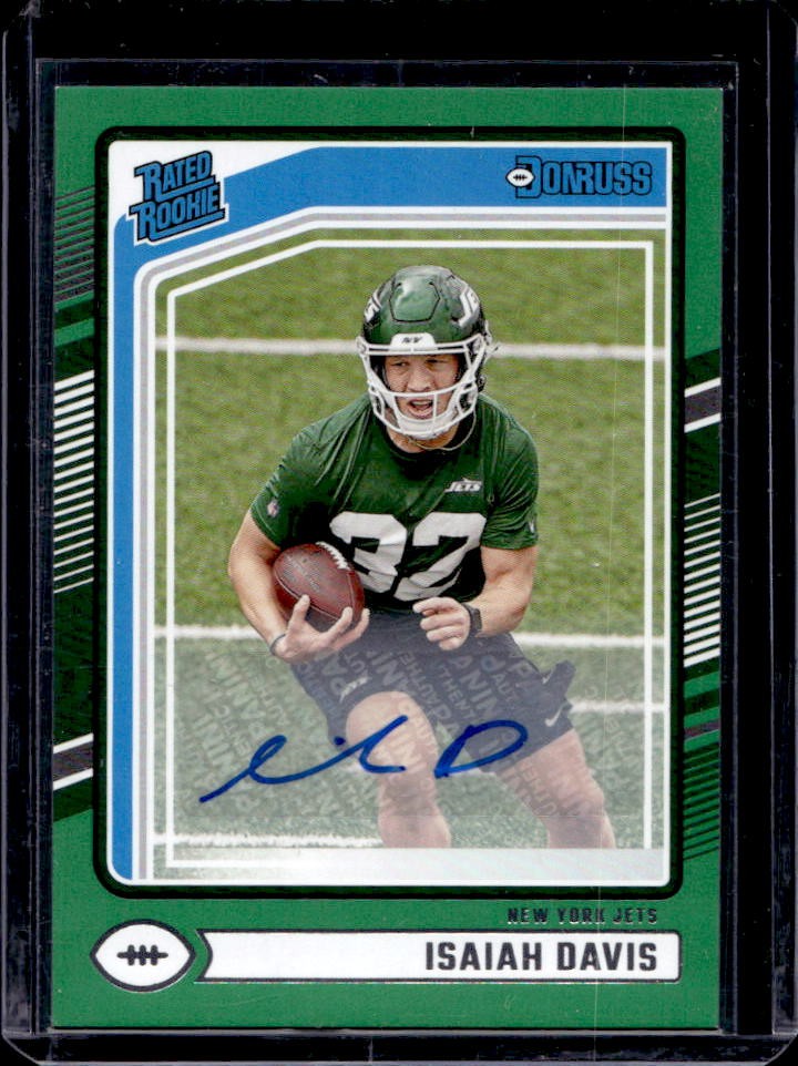 2024 Donruss Isaiah Davis Rated Rookie Auto Green Rookie RC #386 Jets