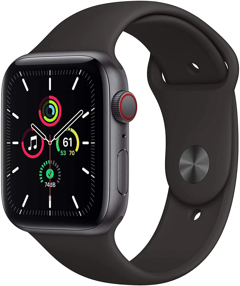 Apple Watch Series SE GPS+LTE w/ 44MM Space Gray Aluminum Case, Black Sport Band