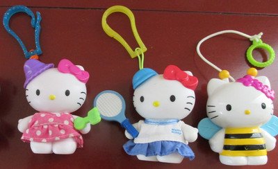 3 MC D's Toys Sanrio Hello Kitty KEYCHAINS 2000~~TENNIS~~BEACH~~BEE~~ALL EX!