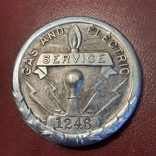 Vintage Art Deco era Gas & Electric stamped metal service badge 1248