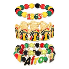 3PCS Juneteenth Bracelet for Women Beaded African Holiday Bracelet Enamel Afro F