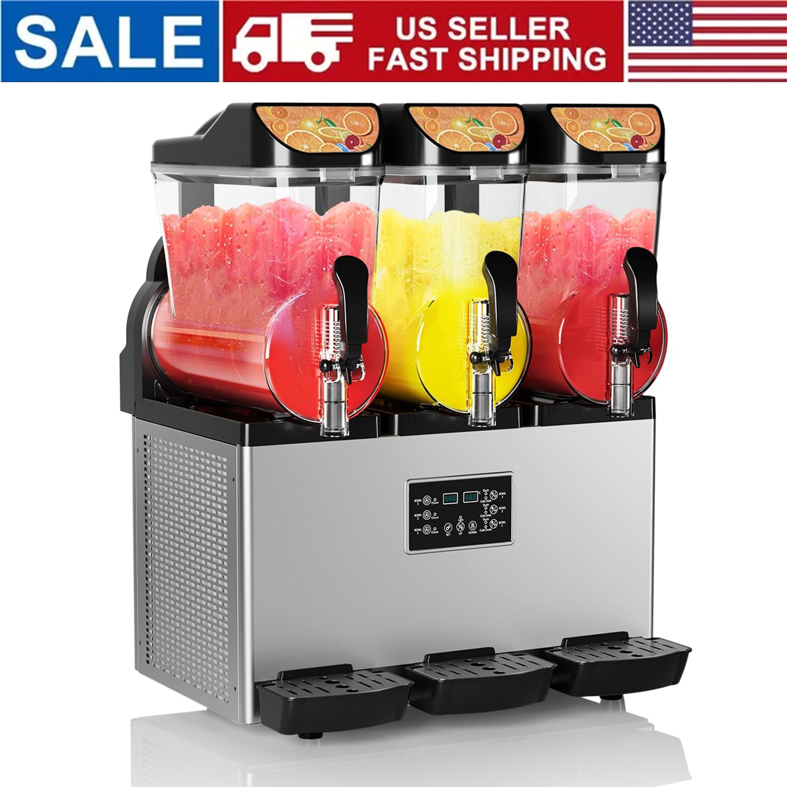 Commercial Slushy Machine 45 L/11.8 gal 3-Flavor Frozen Drink Margarita Machine