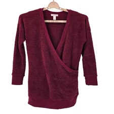 A Pea in the Pod Maternity Wrap Front Top Cozy Pullover Burgundy Small
