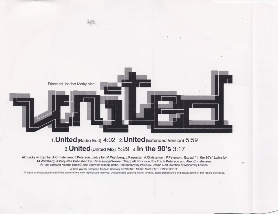 Prince Ital Joe Feat. Marky Mark - United (4 Track Maxi CD) - Bild 2 von 2