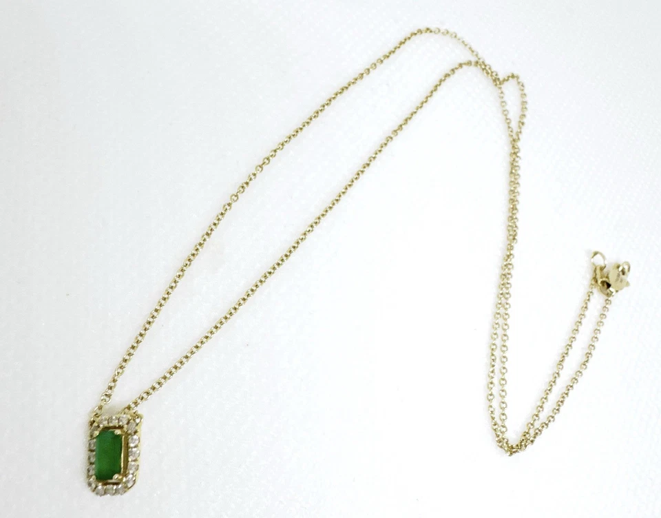 Emerald And Diamond Necklace in 14kt Yellow Gold Chain - Image 3 of 4