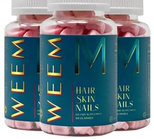 Pack- 3 WEEM Hair Skin and Nails Gummies - Supports Healthy Hair USA