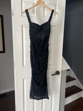 SHEIN Black Lace Ruched Midi Dress Size M Sleeveless Bodycon Evening
