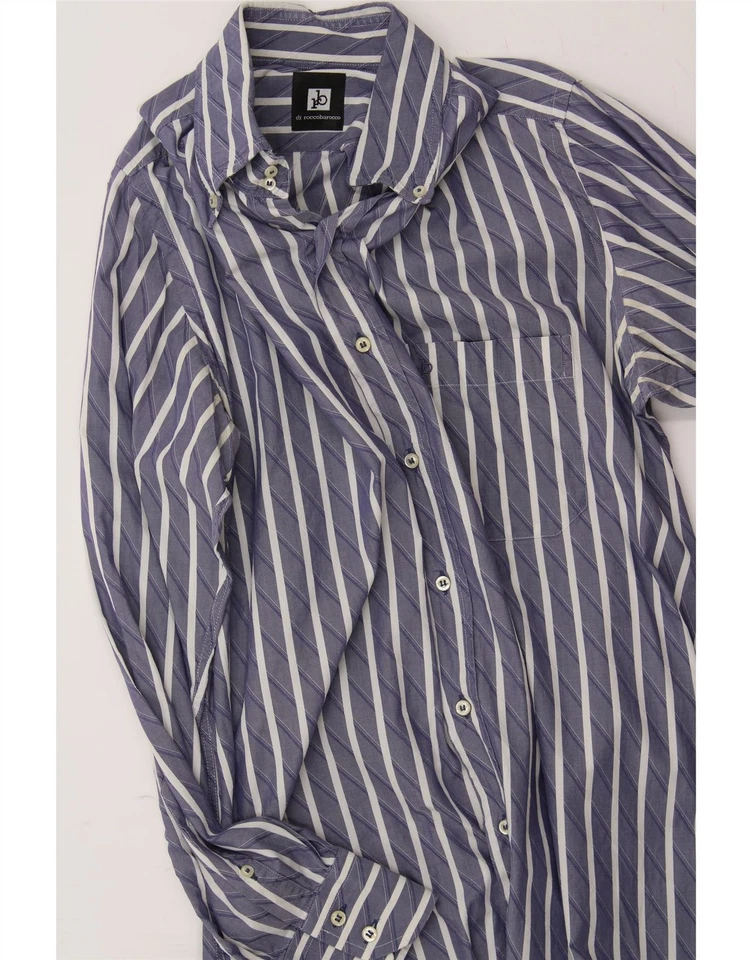 ROCCOBAROCCO Mens Shirt Size 16 41 Large Blue Pinstripe CS63 - Image 4 of 4