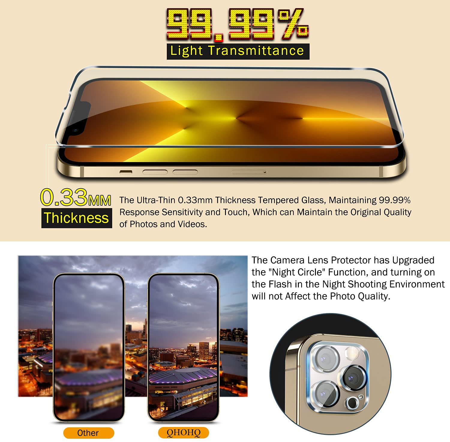 QHOHQ 3 Pack Screen Protector Compatible for Iphone 13 Pro 6.1 Inch