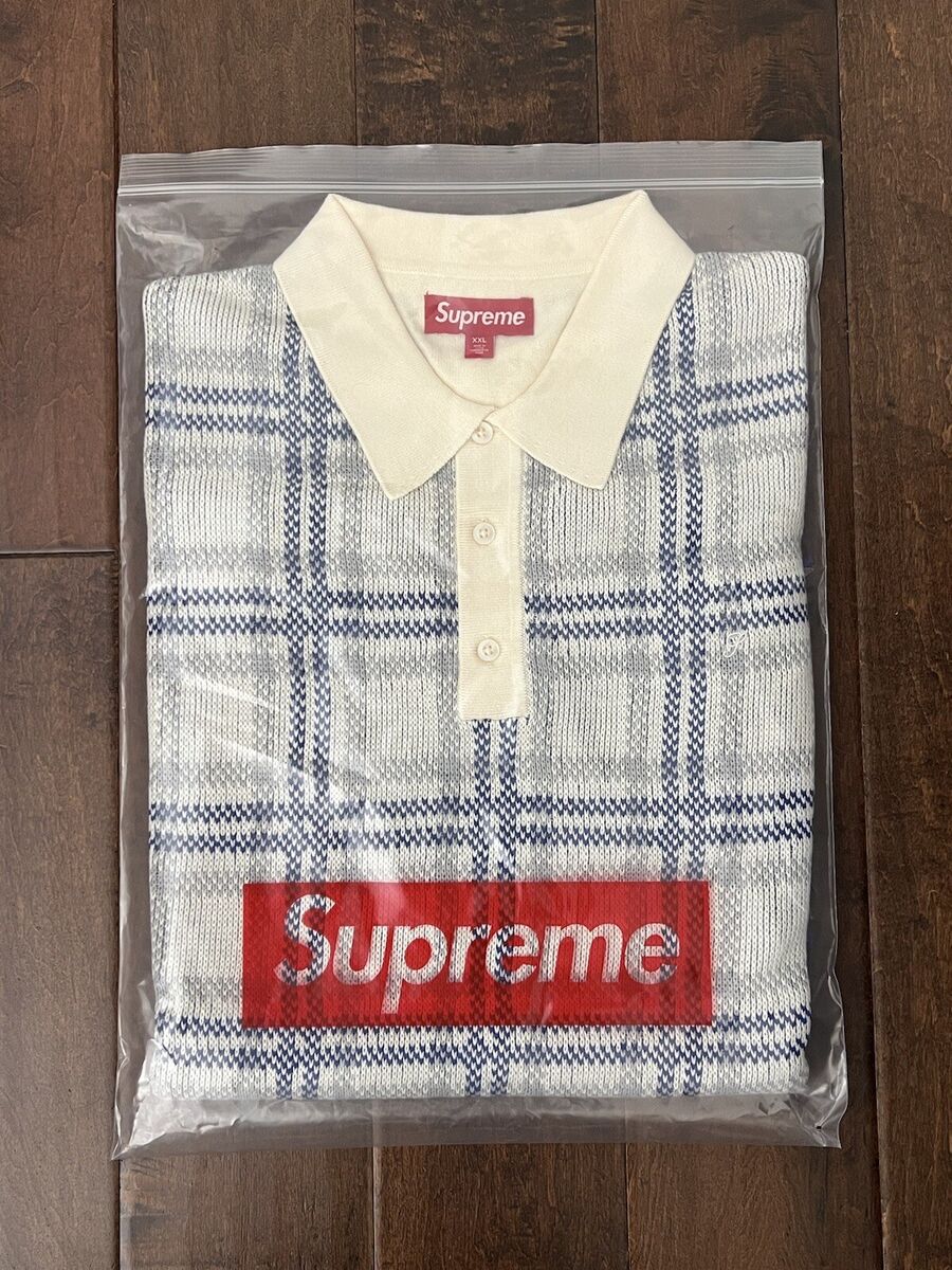 Supreme SS24 Plaid Knit S/S Polo Top Cream White Natural Supreme SS24 Plaid Knit S/S Polo Top Cream White Natural