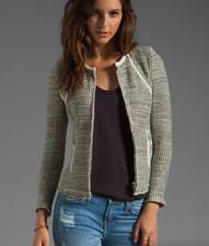  756 IRO - Noelia Tweed Knit Full Zip Leather Trim Jacket - Women's Size 2   