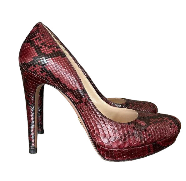 PRADA Burgundy Platform Pumps Python Leather Almo… - image 10