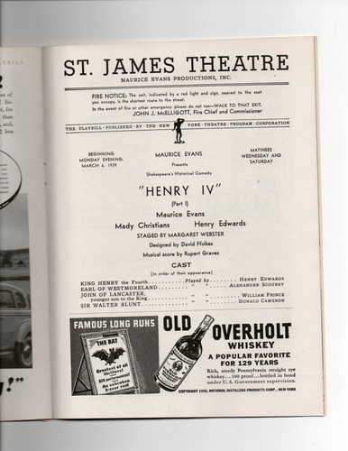 Vintage Theaterprogramm PLAYBILL 1939 Shakespeare HENRY IV Edmond O'Brien - Bild 2 von 2