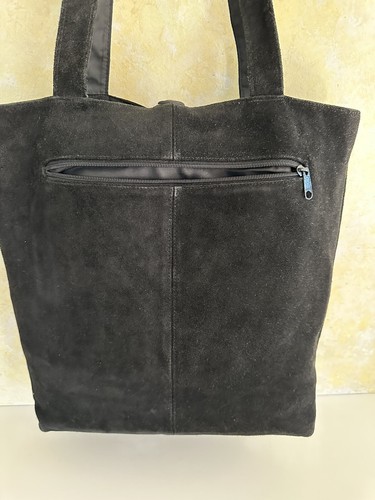 Kenneth Cole Black Suede Canvas Tote Bag Reversible Weekender Top Zipped 16X15 - Picture 10 of 14