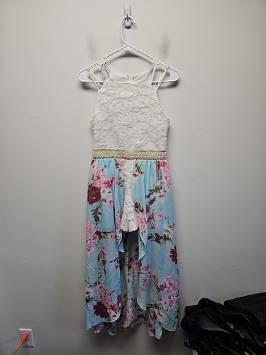 Speechless Kids Fit and Flair Hi-Low Maxi  Blue Floral Lace Shorts Dress Size 16 - Picture 1 of 8