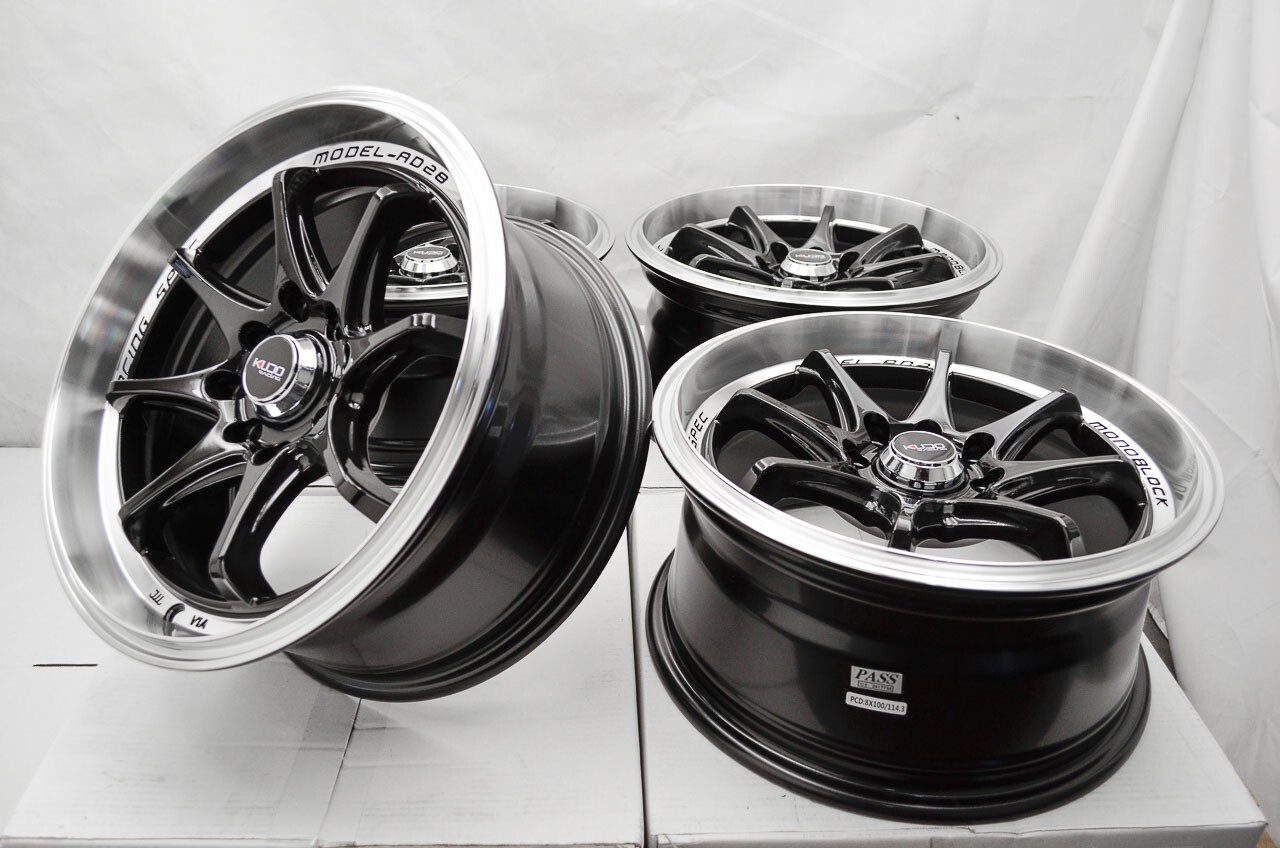 Kudo Racing Faze 15x7 4x100 4x114.3 Black w/Polish Lip Wheels Rims ...