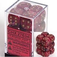 Chessex Dice d6 Set 16mm Vortex Burgundy w/ Gold 6 Sided Die 12 Sets CHX 27634