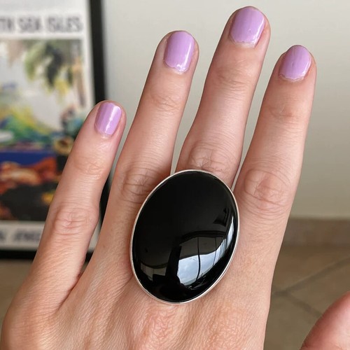 Natural Large Black Onyx Ring Boho Statement Chunky Ring Women Ring Size US-5-13 - Afbeelding 1 van 10