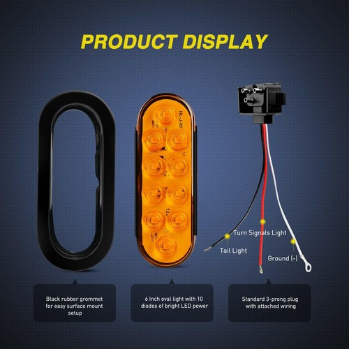 2 amber 6" Oval Trailer Lights 10 LED Stop Turn Tail Truck Sealed w Grommet Plug - Picture 3 of 3