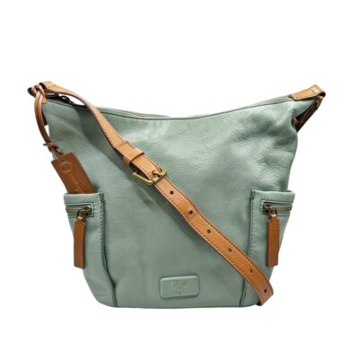 Fossil Emerson Hobo Pebbled Leather Crossbody Sea Glass Brown Bag