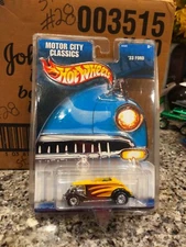 2002 Hot Wheels Motor City Classics Yellow '33 Ford Flames Goodyear Real Riders!