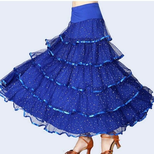 Femme Salle de Bal Jupe Moderne Danse Robe Tutu Sequin Valse Tango Latin - Photo 13/17