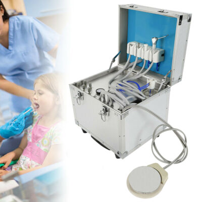 360W Mobile Dental Unit Rolling Box System Oilless Air Compressor W/Weak Suction