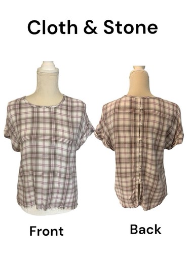 Cloth & Stone Anthropologie Mallory Top Größe Small kariert Kurzarm Knöpfe