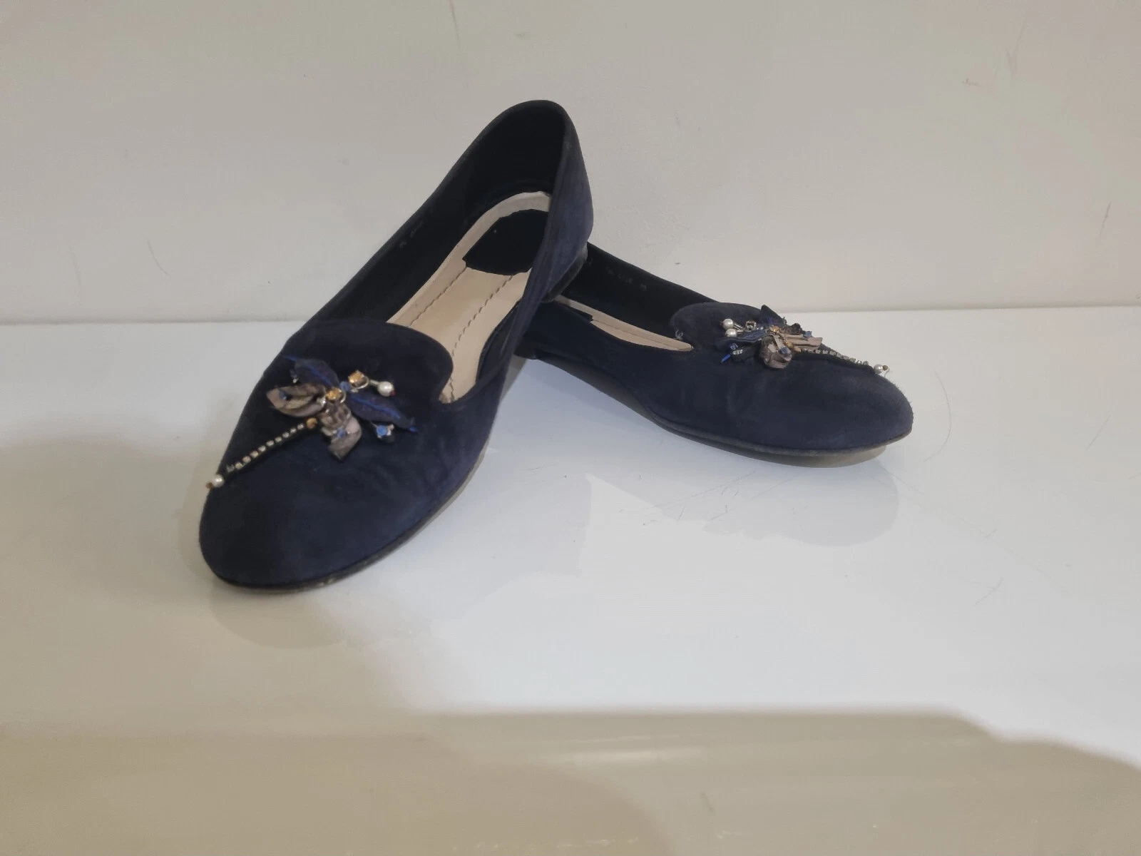 Chaussures plates femmes en cuir daim Christian Dior marine uk 7