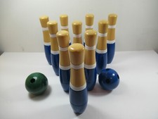 Hey Play Bowling Game 10 Wooden Pins w/ 2 Colored Balls Tabletop Lawn More 8"