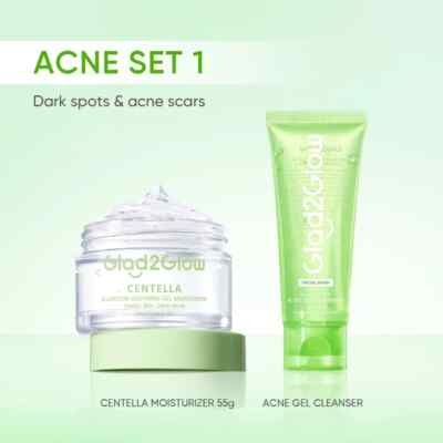 Glad2Glow 2 In 1 Men Centella Face Wash + Moisturizer Basic Dark Sport Acne Set