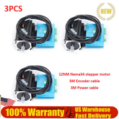 NEW 3 Axis Nema 34 12Nm Closed Loop Stepper Hybrid Servo Motor Driver Kit