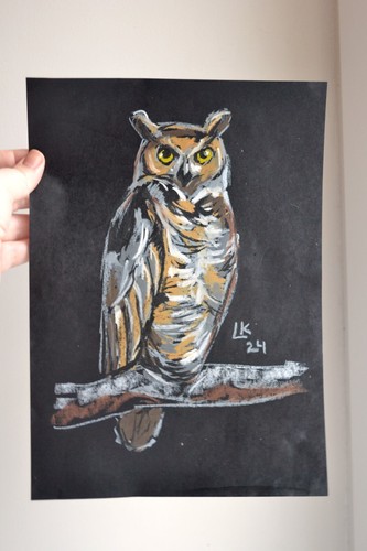 Original Owl Art – 12x8 Pastel Wildlife Bird Drawing on Paper - Picture 4 of 5