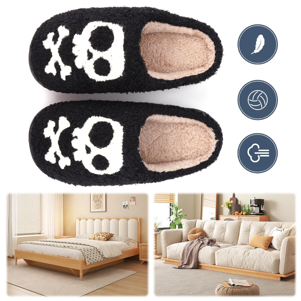 APL Halloween Skeleton Plush Slippers Fuzzy Skull Slippers Non Slip for Men Women