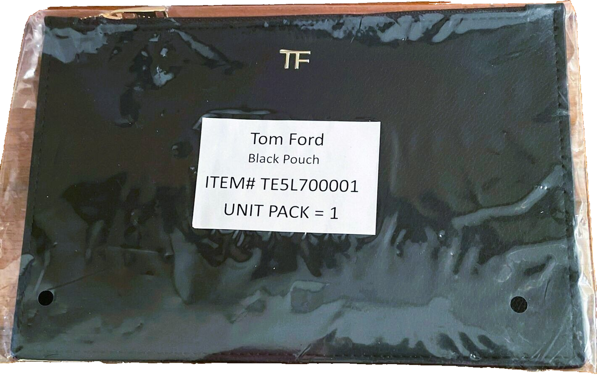 Tom Ford TF Black Faux Leather Flat Pouch Slim Clutch Cosmetic Bag