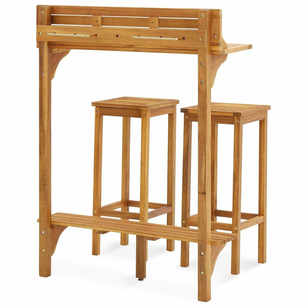 3 Set Bar SET WOODEN STOOL TABLE SOLID WOOD BREAK FAST OUTDOOR GARDEN BAR