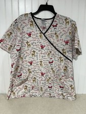 Rudolph The Red Nosed Reindeer Santa Women's Scrub Top Size Large