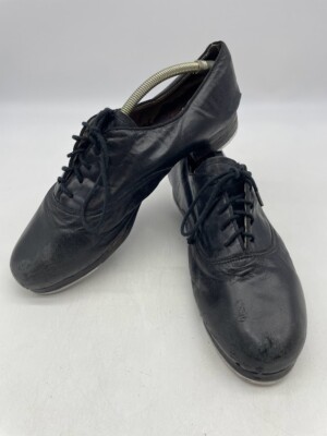 Capezio Tele Tone Tap Dance Shoes Black Leather Lace Up Size